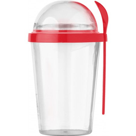 Breakfast mug with separate compartment on the top, red