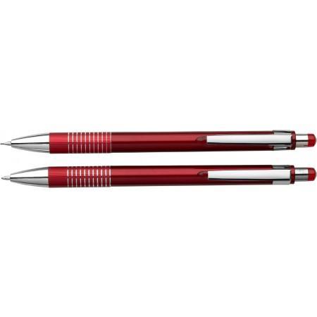 Aluminium and plastic ballpen and pencil, red