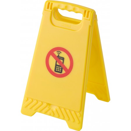 Plastic warning sign with a mirror, yellow