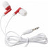 Pair of coloured earphones in a round plastic case, red