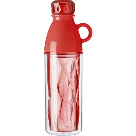 Plastic geometric style double walled bottle, red