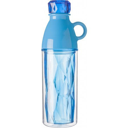 Plastic geometric style double walled bottle, light blue