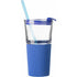 Glass drinking mug with matching straw (500ml), cobalt blue