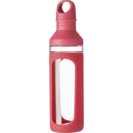 Glass drinking bottle (590ml), red