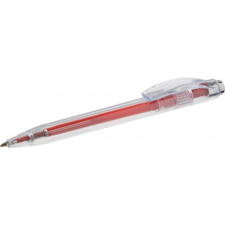 Plastic transparent ballpen with coloured refill, red