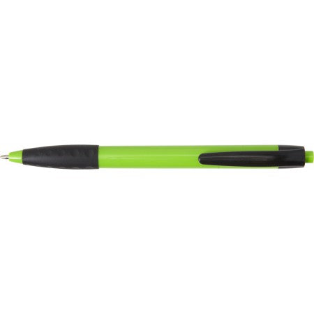 Plastic ballpen with a black clip and rubber grip, lime