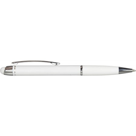 Shiny ballpen with matching coloured rubber grip, white