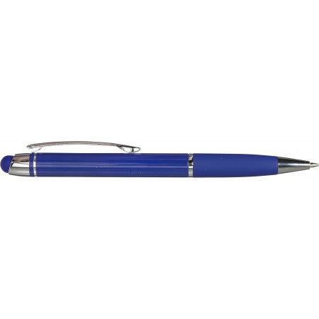 Shiny ballpen with matching coloured rubber grip, blue