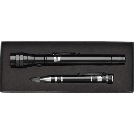 Set of torch and screwdriver in gift box, black