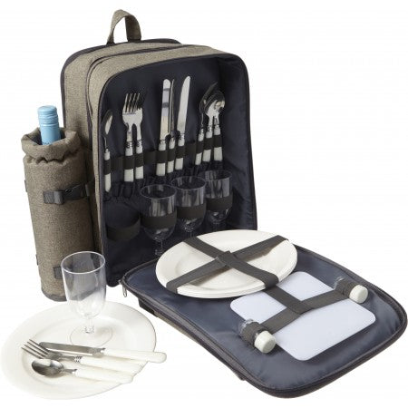 Polyester (600D) picnic rucksack with extra bottle holder, light grey