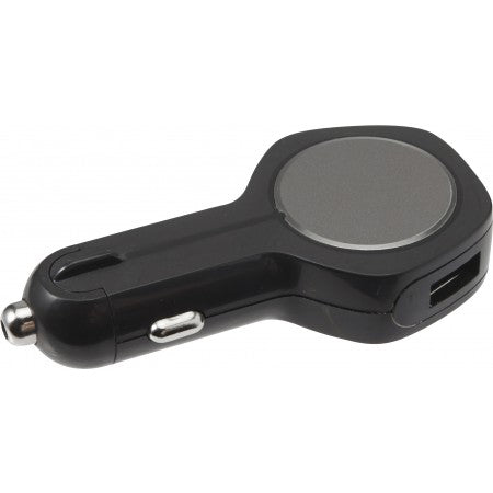 Plastic and aluminium car power adapter with smash-and-grab raider, grey