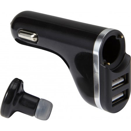 Plastic car charger with 2 USB ports, black