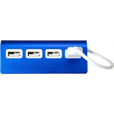 Aluminium USB hub with 4 ports., blue