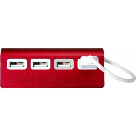 Aluminium USB hub with 4 ports., red