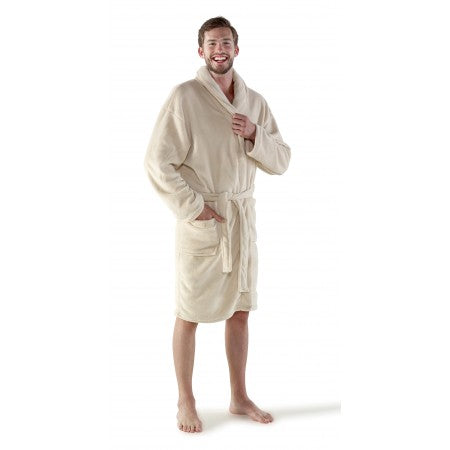 Fleece bathrobe with two sewed front pockets., beige