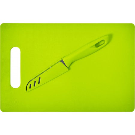 Kitchen set with plastic chopping board and knife, light green