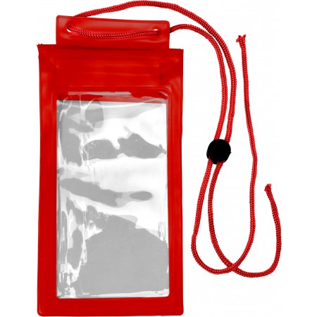 Plastic waterproof protective pouch for mobile devices, red