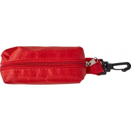 Eight pencils, pencil sharpener and pouch, red