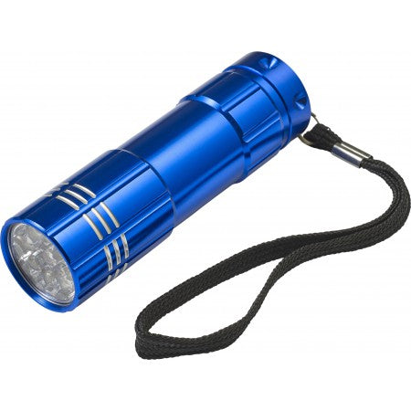 Aluminium torch with nine LED bulbs, cobalt blue