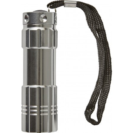 Aluminium torch with nine LED bulbs, silver