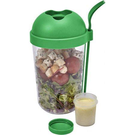 Plastic salad cup with plastic fork (950ml), green