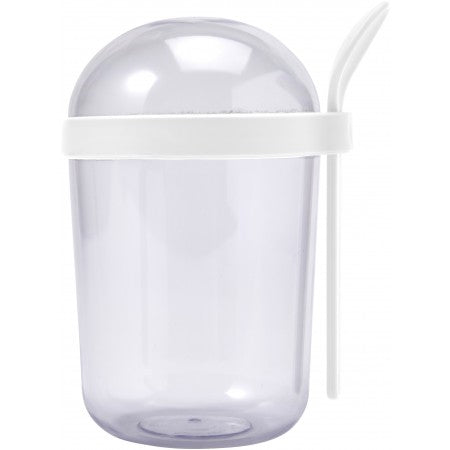 Plastic breakfast cup with spoon (530ml), white