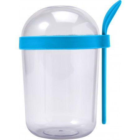 Plastic breakfast cup with spoon (530ml), cobalt blue