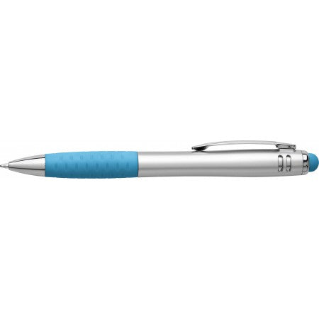Multifunctional twist-action plastic ballpoint pen, light blue