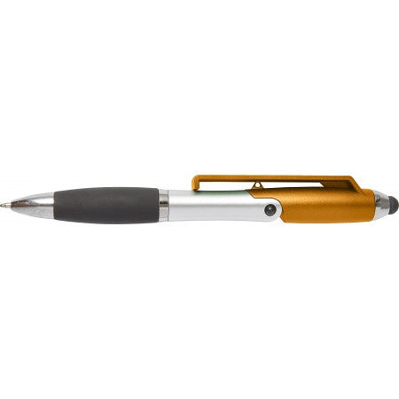 Plastic ballpoint pen and mobile phone holder, orange