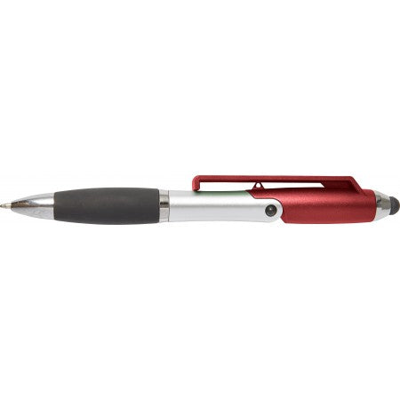 Plastic ballpoint pen and mobile phone holder, red
