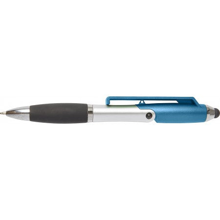Plastic ballpoint pen and mobile phone holder, light blue