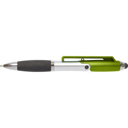 Plastic ballpoint pen and mobile phone holder, lime