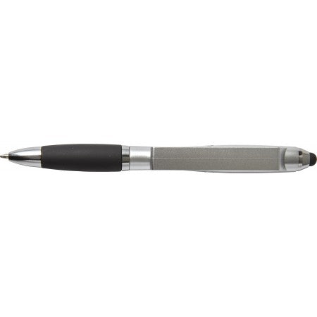 Plastic ballpoint pen and mobile phone holder, silver