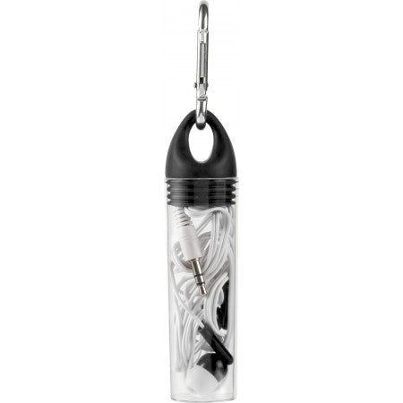 In-ear earphones in plastic tube, black