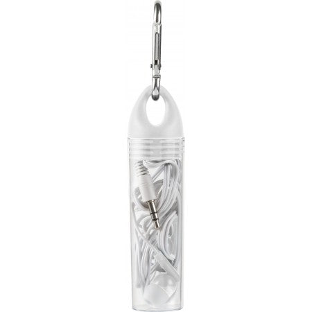 In-ear earphones in plastic tube, white