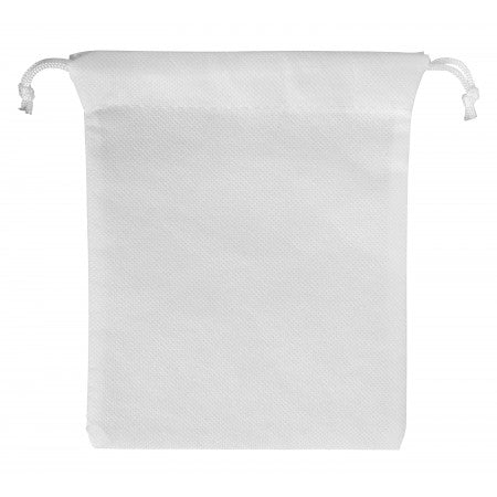 Nonwoven, drawstring pouch, white