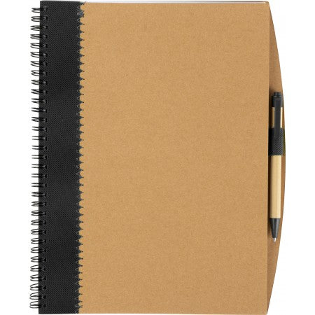 Recycled cardboard notebook with pen, black