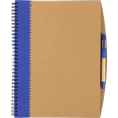 Recycled cardboard notebook with pen, blue
