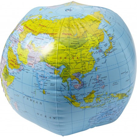 PVC inflatable beach ball with globe print, custom/multicolor