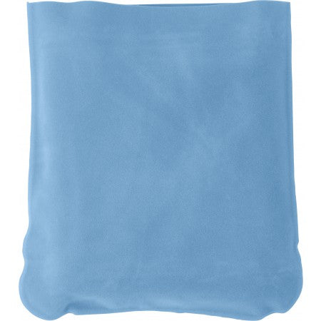 Inflatable velour travel cushion, light blue