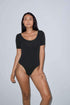 WOMEN'S COTTON SPANDEX JERSEY SHORT SLEEVE DOUBLE U-NECK BODYSUIT - BRANIO